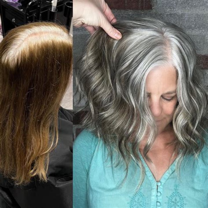 How do you cover grey roots with highlighted hair?